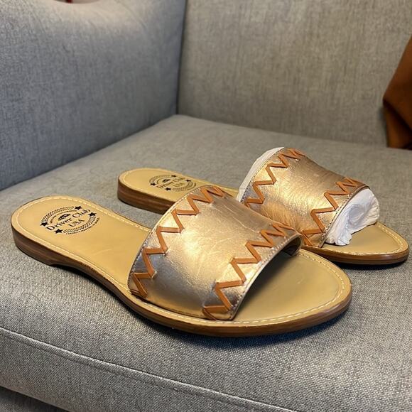 Drivers club Malibu tan Napa slide sandal metallic leather size 9 - Picture 2 of 6